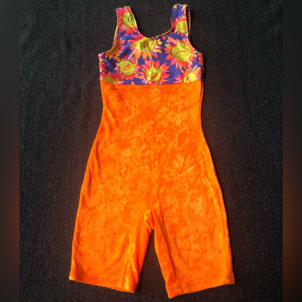 Bright Orange And Purple Velour Dance Gymnastics Unitard Leotards About Size 6/9